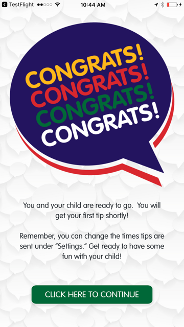 BWB app congratulations screen